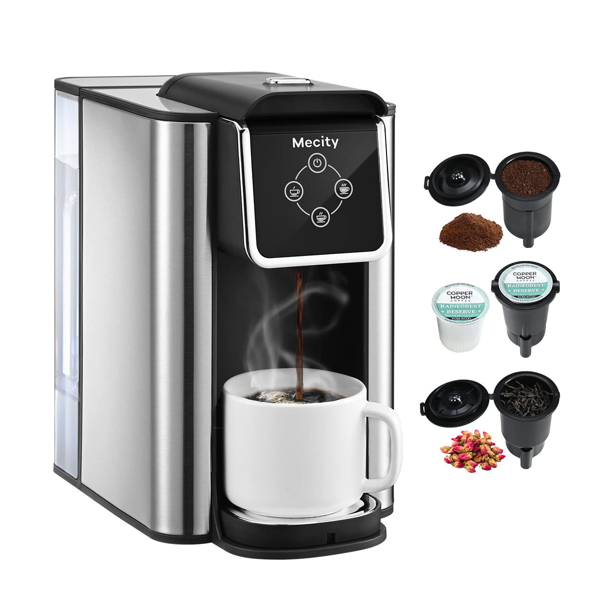 Mecity Kaffeemaschine 3-in-1 Einzelportions-Kaffeemaschine, Kompatibel mit K-Cup-Kapseln, Instant-Kaffeekanne, Teemaschine, 6,8,10 oz Tasse, Abnehmbarer 50 oz Wasserbehälter, 120 V 1150 W