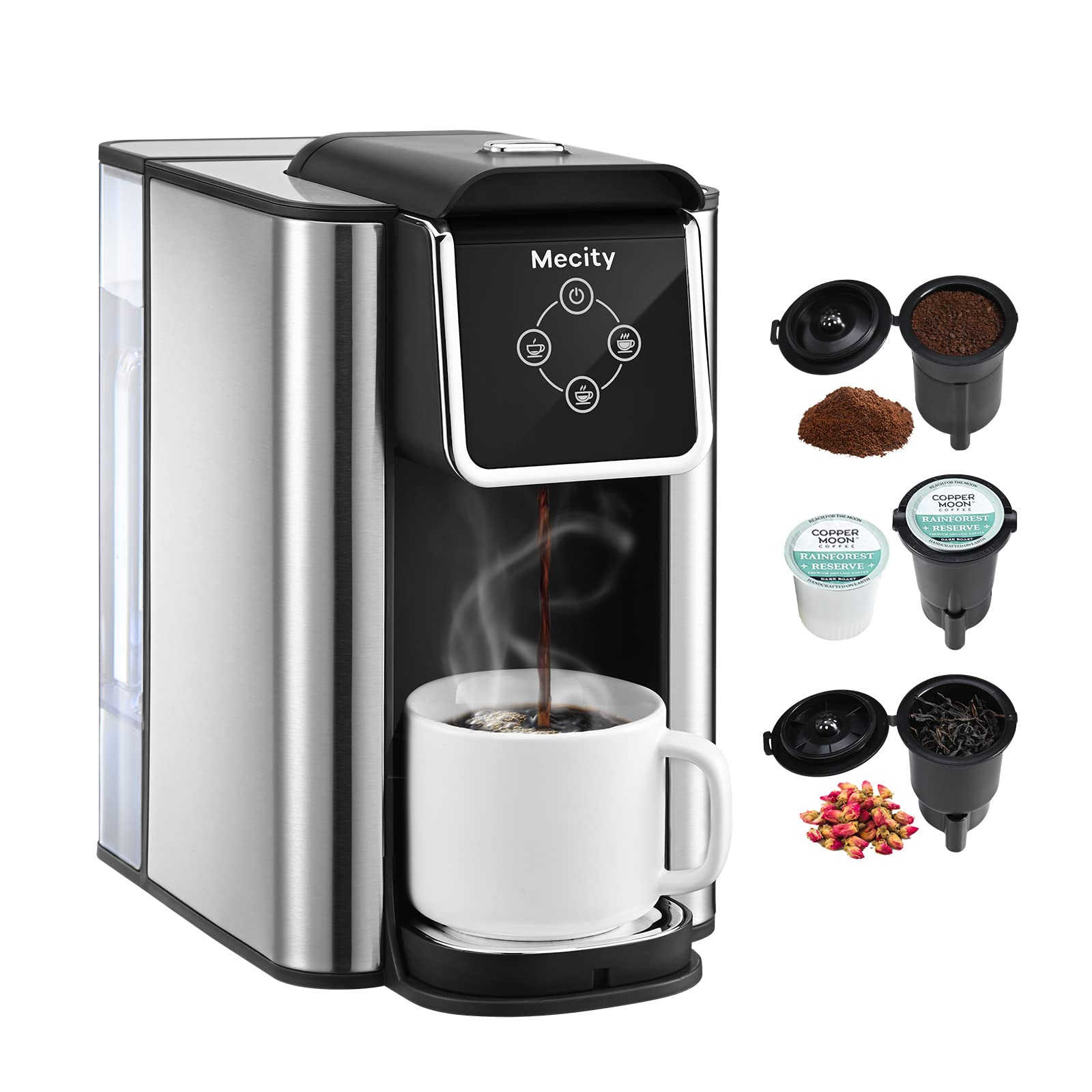 Mecity Kaffeemaschine 3-in-1 Einzelportions-Kaffeemaschine, Kompatibel mit K-Cup-Kapseln, Instant-Kaffeekanne, Teemaschine, 6,8,10 oz Tasse, Abnehmbarer 50 oz Wasserbehälter, 120 V 1150 W