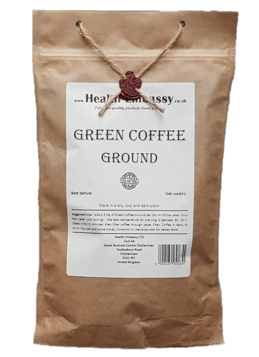 Health Embassy Grüne Kaffeebohnen gemahlen | 100 % natürlich (225 g)