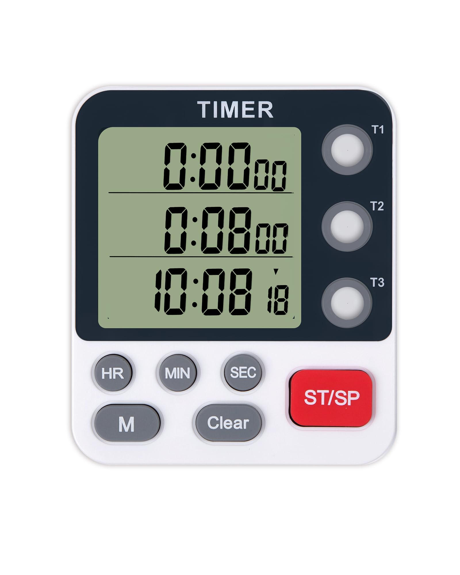 TPNEG Dualer digitaler Küchentimer – 3-Kanal-Timer zum Kochen mit Alarm, großes Display, magnetische Rückseite, auswechselbare 3A-Batterie, lauter Essenstimer, modernes weißes Design für vielfältige Zeitanforderungen