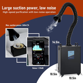 FumeClear FC-2002A レーザー煙抽出器 S1、D1 Pro 10W～20W レーザー彫刻機用 260m³/h 強力吸引、低騒音 12 個のフィルター付き はんだ煙抽出器 はんだ付け レーザー彫刻 煙洗浄用