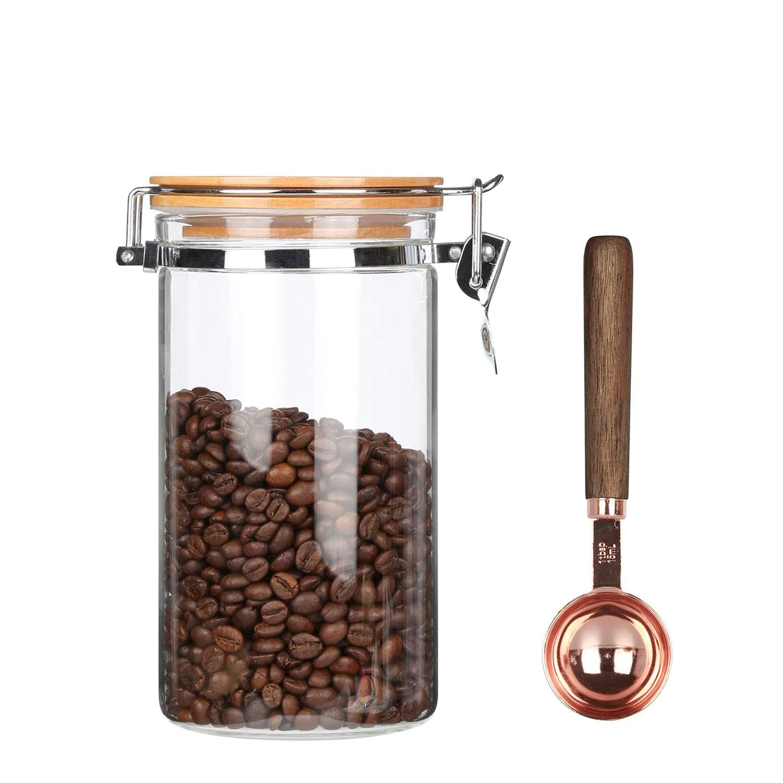 KKC Borosilicate Glass Coffee Bean Storage Container with Airtight Lid,Glass Sealed Jar with Locking Clamp Lid for Coffee Beans,Nuts,Coffee Storage Canister with Spoon for 1 lb Bean,40 Fluid-oz