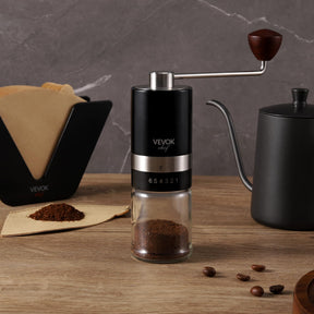 VEVOK CHEF Manual Coffee Grinder Hand Coffee Grinder 6 External Adjustable Setting Stainless Steel Conical Burr Coffee Mill Portable Hand Crank Coffee Bean Grinder Fine for Espresso