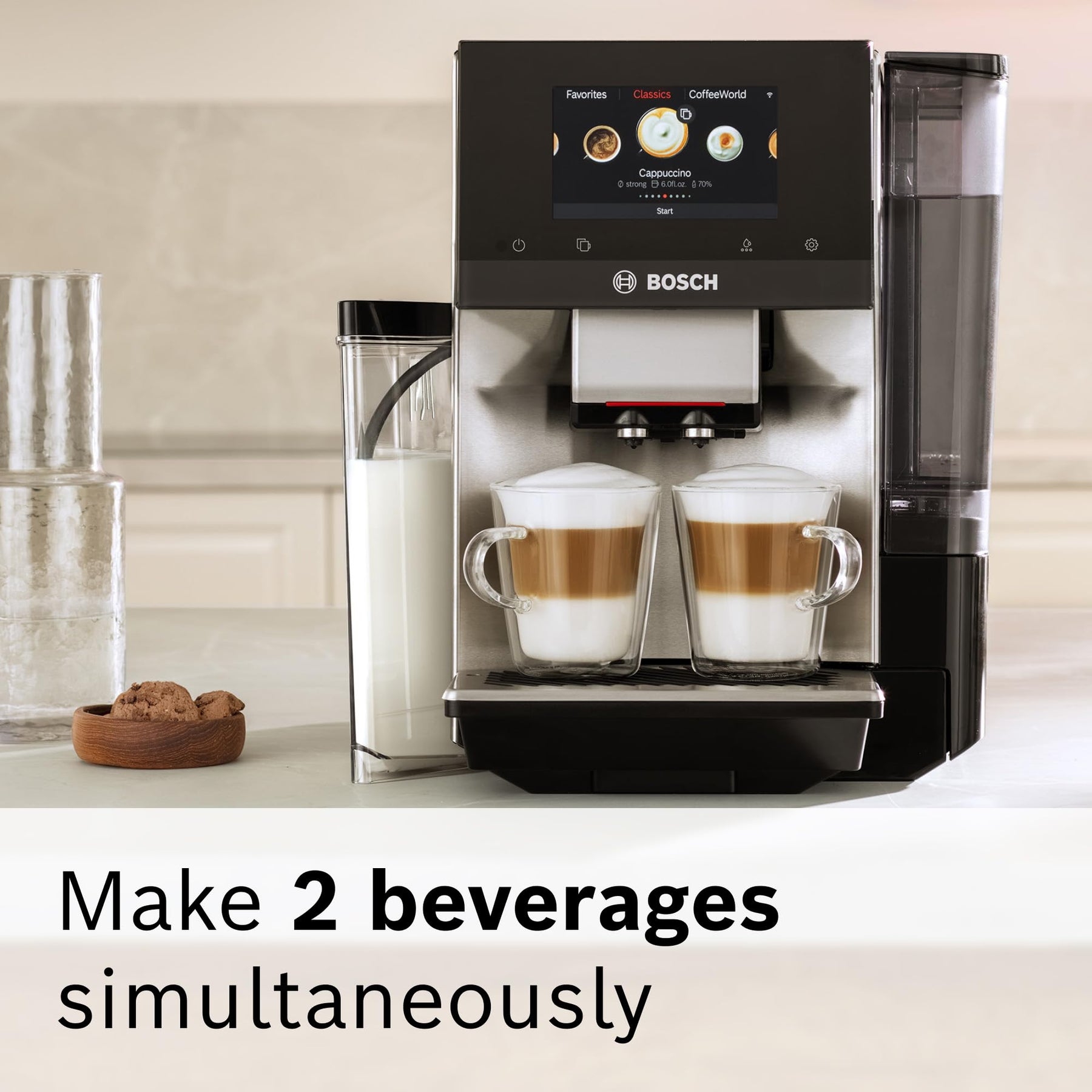 Bosch TQU60307 800 Series VeroCafe Fully Automatic Espresso Machine with Home Connect, 36 Beverage Varieties with Coffee World, Double Cup, Integrated Milk