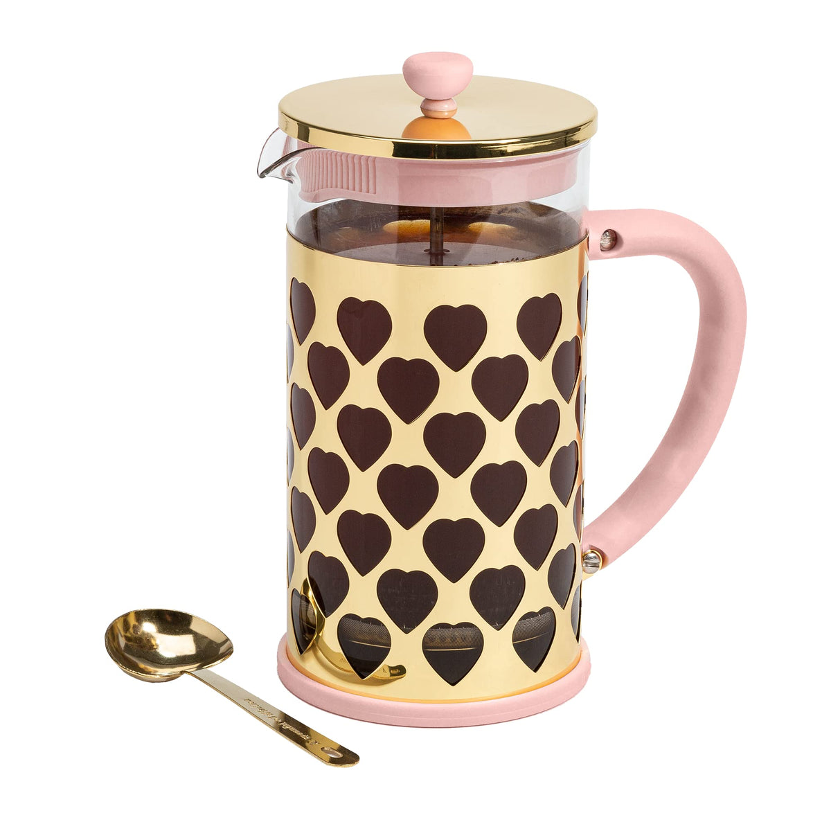 Paris Hilton French Press-Kaffeemaschine mit herzförmigem Messlöffel, 2-teiliges Set, 8 Tassen oder 34 Unzen, Rosa