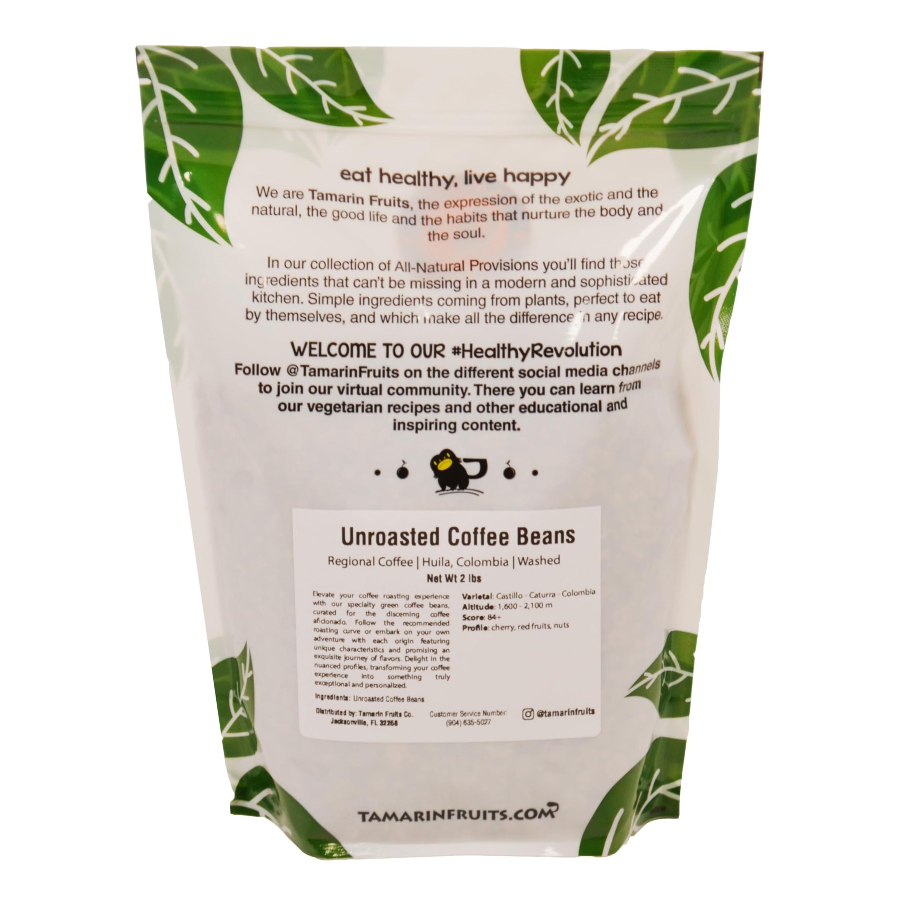 Tamarin Fruits® Unroasted Green Coffee - Huila, Colombia - Specialty Grade, Regional Origin, 2lbs