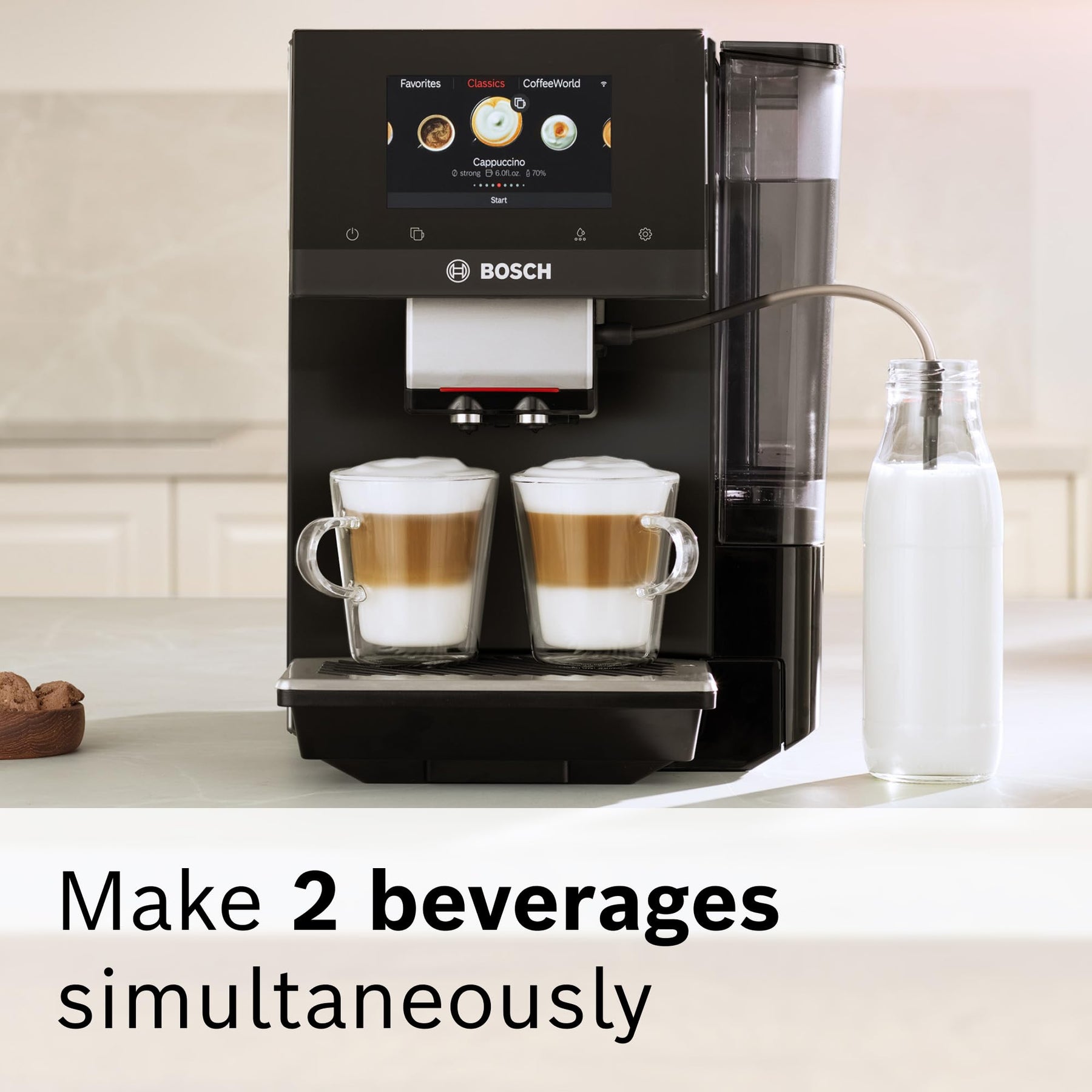 Bosch TPU60309 800 Series VeroCafe Fully Automatic Espresso Machine with Home Connect, 35 Beverage Varieties with Coffee World, Double Cup, in Black