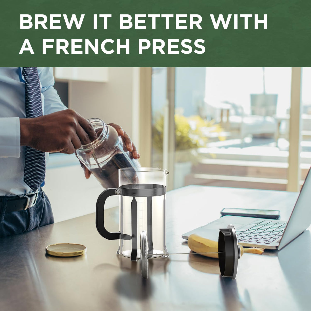 French Press Coffee Maker, 34 Ounce 1 Liter, Stainless Steel, Cold Brew Heat Resistant Borosilicate Glass Espresso Coffee & Tea Maker with 4 Filter