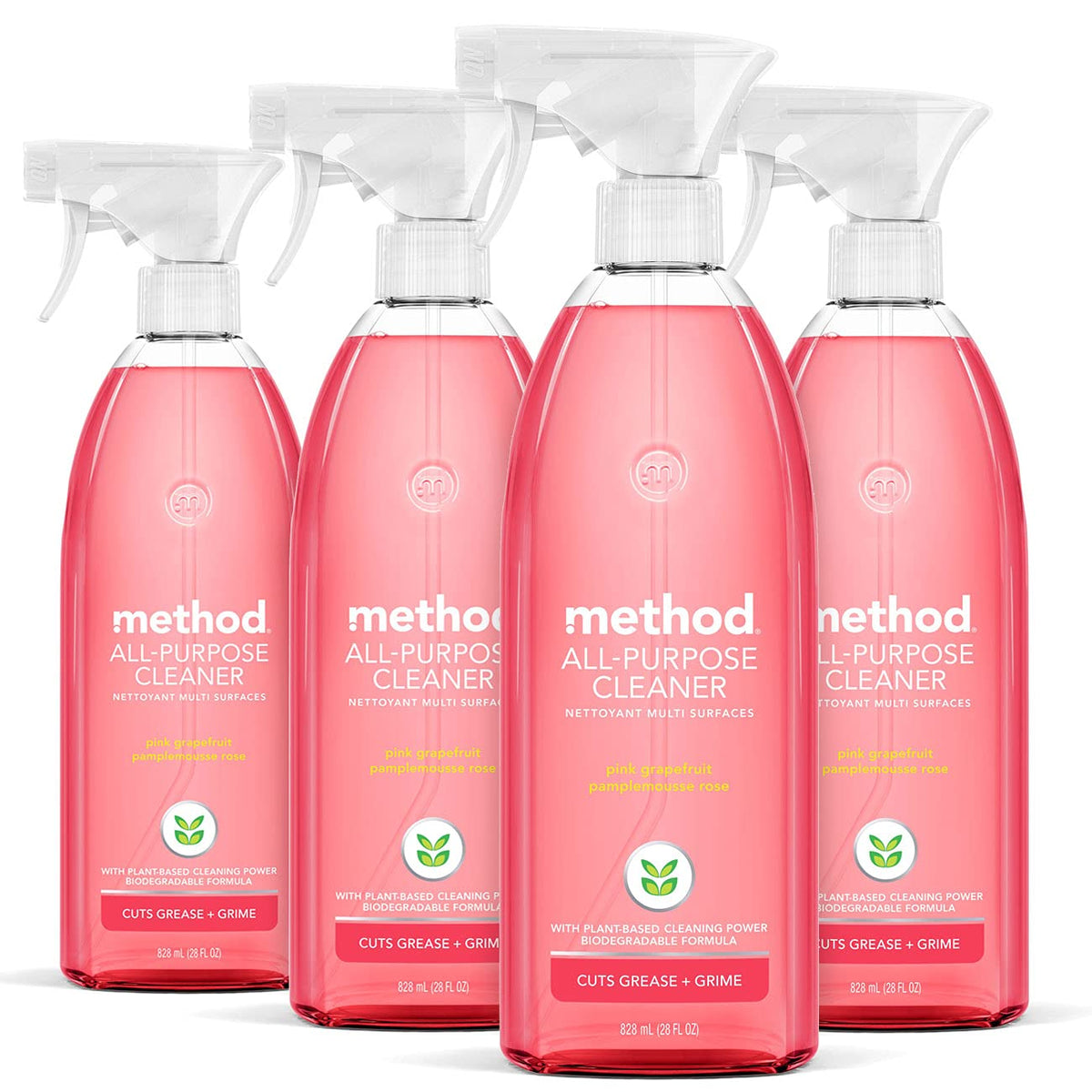 Method Allzweck-Reinigungsspray, Pink Grapefruit, pflanzliche und biologisch abbaubare Formel, perfekt für die meisten Arbeitsplatten, Fliesen und mehr, 28 Fl Oz, (4er-Pack)