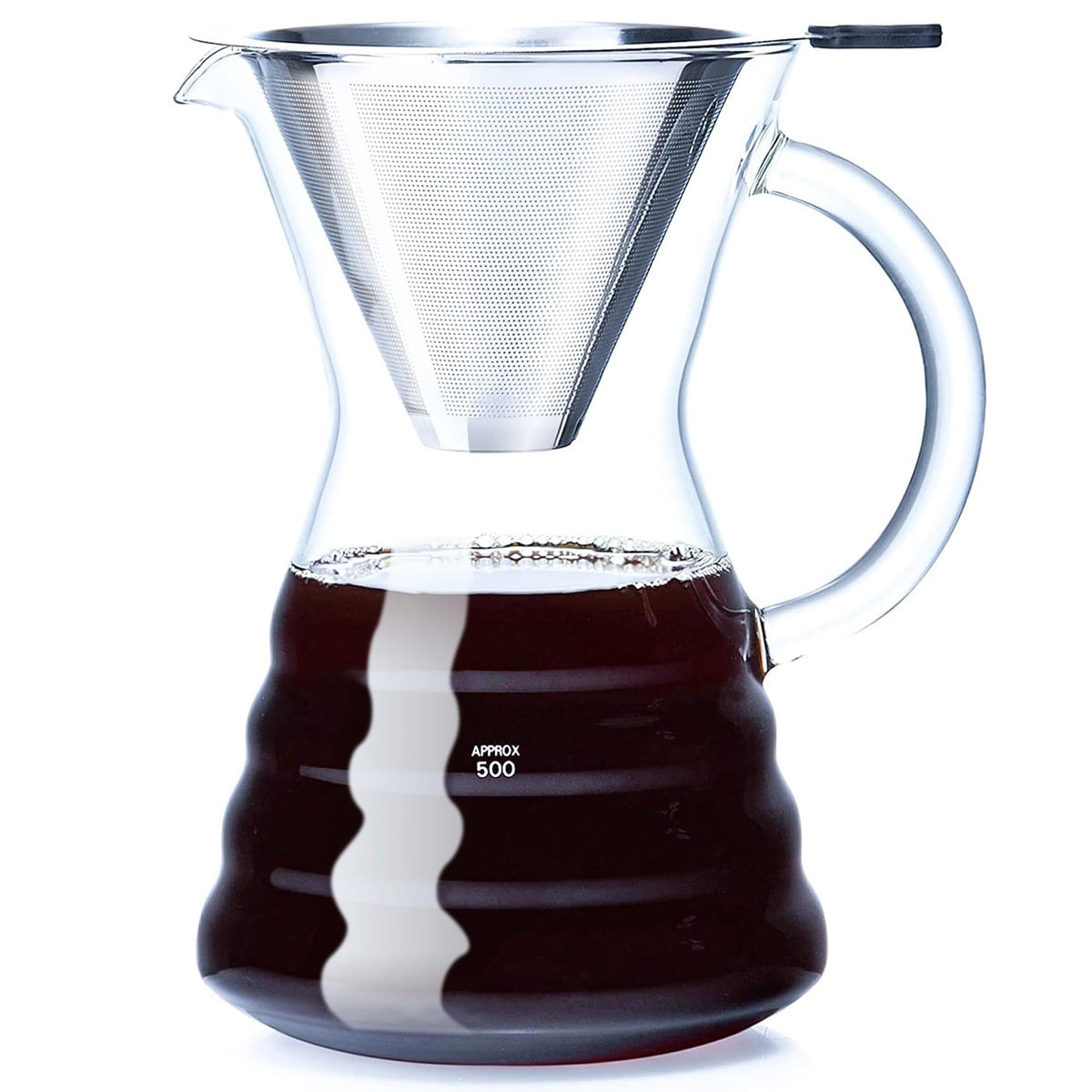 Unbreakable Pour Over Coffee Maker with Permanent Stainless Filter 8 Cup, Thickened Heat-Resistant Borosilicate Glass Dripper Coffee Brewer, Stovetop Safe