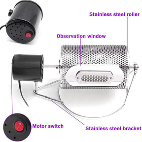 Wzglod Trommel-Kaffeebohnenröster, Kaffeeröstermaschine mit Edelstahlschale, automatische Geschwindigkeitsanpassung, Kaffeeröster-Roller-Bäcker, Verwendung von Backbohnen-Nussprodukten, kein Pulver