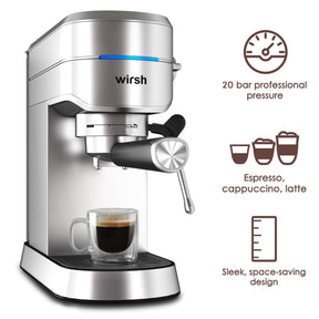 wirsh Espresso Machine,20 Bar Espresso Maker with Commercial Steamer for Latte and Cappuccino, Expresso Coffee Machine with 42 oz Removable Water Tank,Stainless Steel (Home Barista)