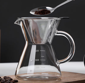 COFISUKI Pour Over Coffee Maker with Reusable Stainless Steel Drip Filter, Glass Drip Coffee Maker Set, Lead-Free Borosilicate Glass Coffee Carafe for 1-2Cup, Clear (400ml/13.5oz)