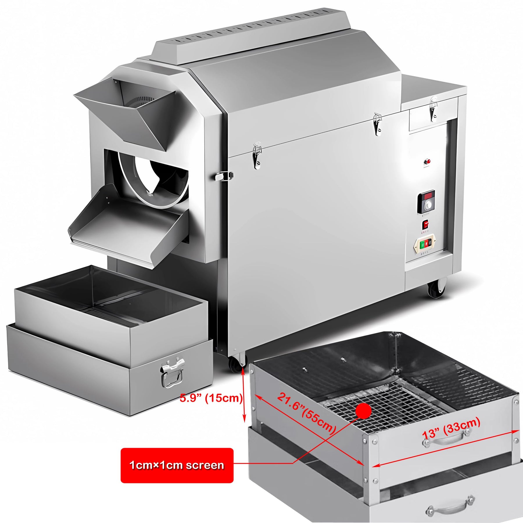 INTSUPERMAI Kommerzieller Bohnenröster, Nussröstmaschine, elektrische Kastanienröstmaschine, Edelstahl-Kaffeeröstmaschine für Kaffeeröster, Nüsse, Bohnen, 220 V, 6500 W