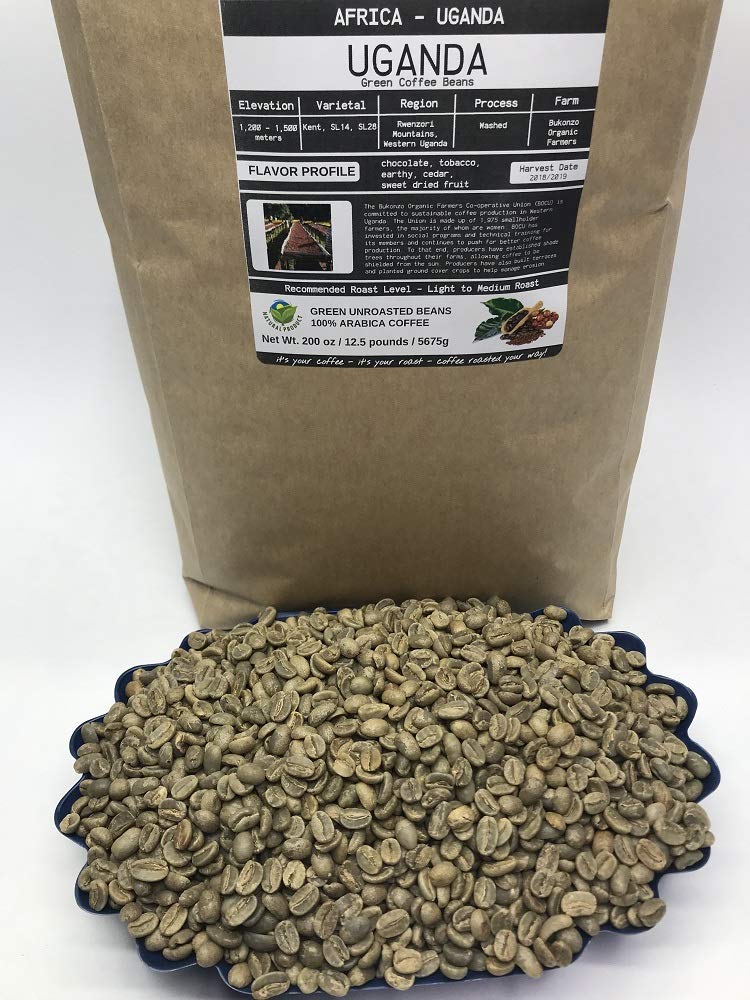 12.5-pound Uganda (Unroasted Green Coffee Beans) premium Arabica beans grown northern Africa fresh current-crop beans for home coffee roasters, specialty-grade coffee beans, good long-term storage