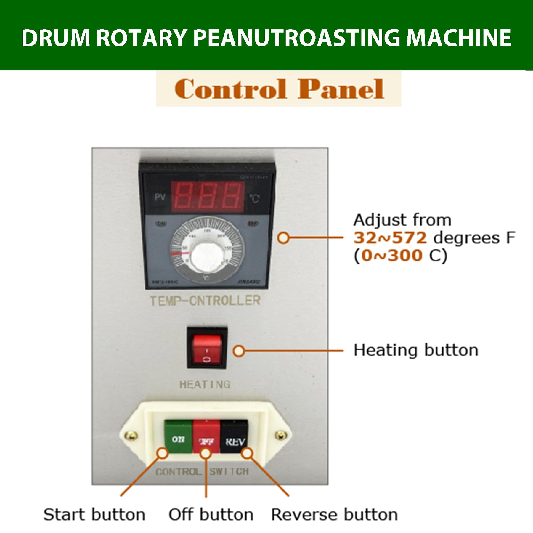 EQCOTWEA Commercial Roaster Machine 55LB Drum Rotary Roasting Machine Stainless Steel Peanut Walnut Chestnut Roasting Stir-Fry Drying Roaster Machine 0-300℃ 220V 3 Phase