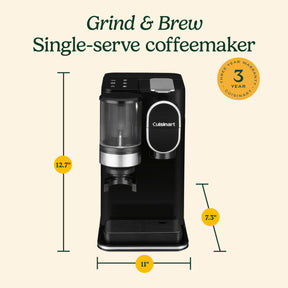 Cuisinart Single Serve Coffee Maker + Coffee Grinder, 48-Ounce Removable Reservoir, Black, DGB-2