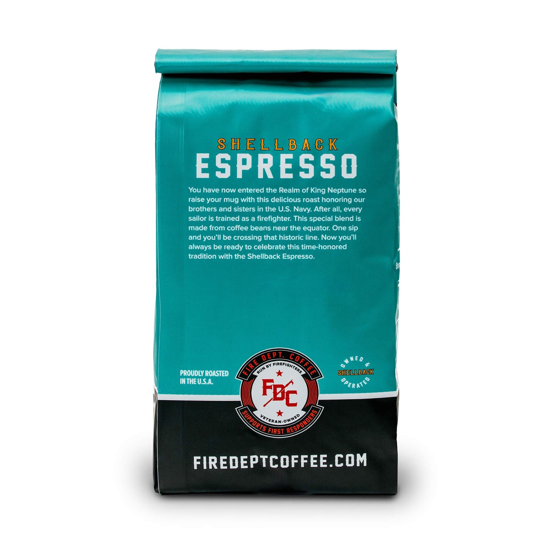 Fire Department Coffee - Gives Back to Firefighters - Bold & Smooth Shellback Espresso Coffee Beans - Roasted in the USA - Veteran Owned - 12 oz