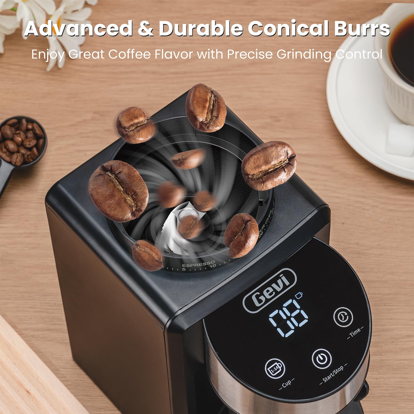 Gevi Conical Burr Coffee Grinder, Adjustable Burr Mill with 35 Precise Grind Settings, Anti-Static, Coffee Grinder Electric for Espresso/Drip/Percolator/French Press/American/Turkish Coffee Makers