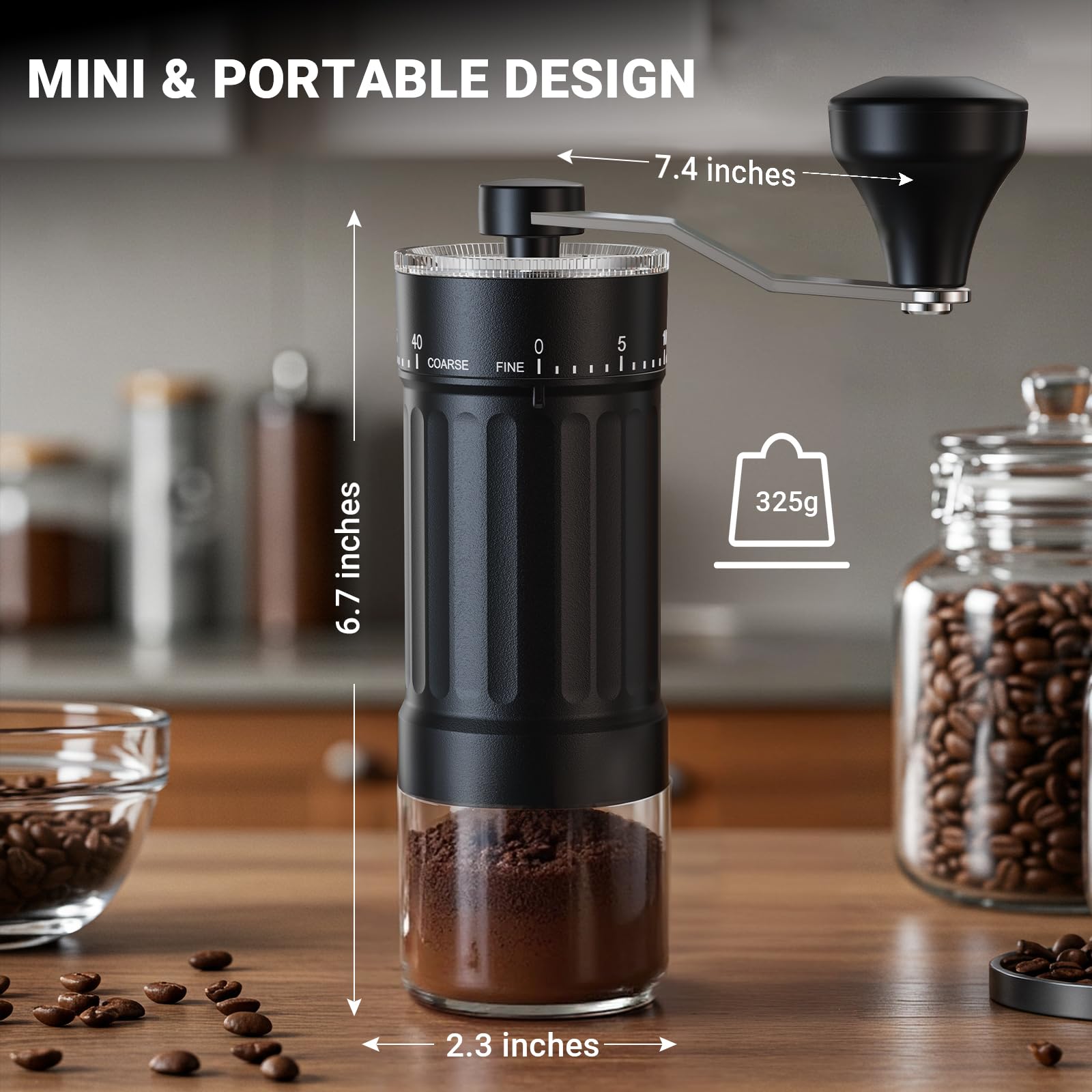 Mini Manual Coffee Grinder with 40 Adjustable Settings, Portable Hand Coffee Bean Mill with 30g Capacity, Conical Burr Coffee Grinder with Crank for Travel, Camping, Office, Espresso, Pour Over, etc