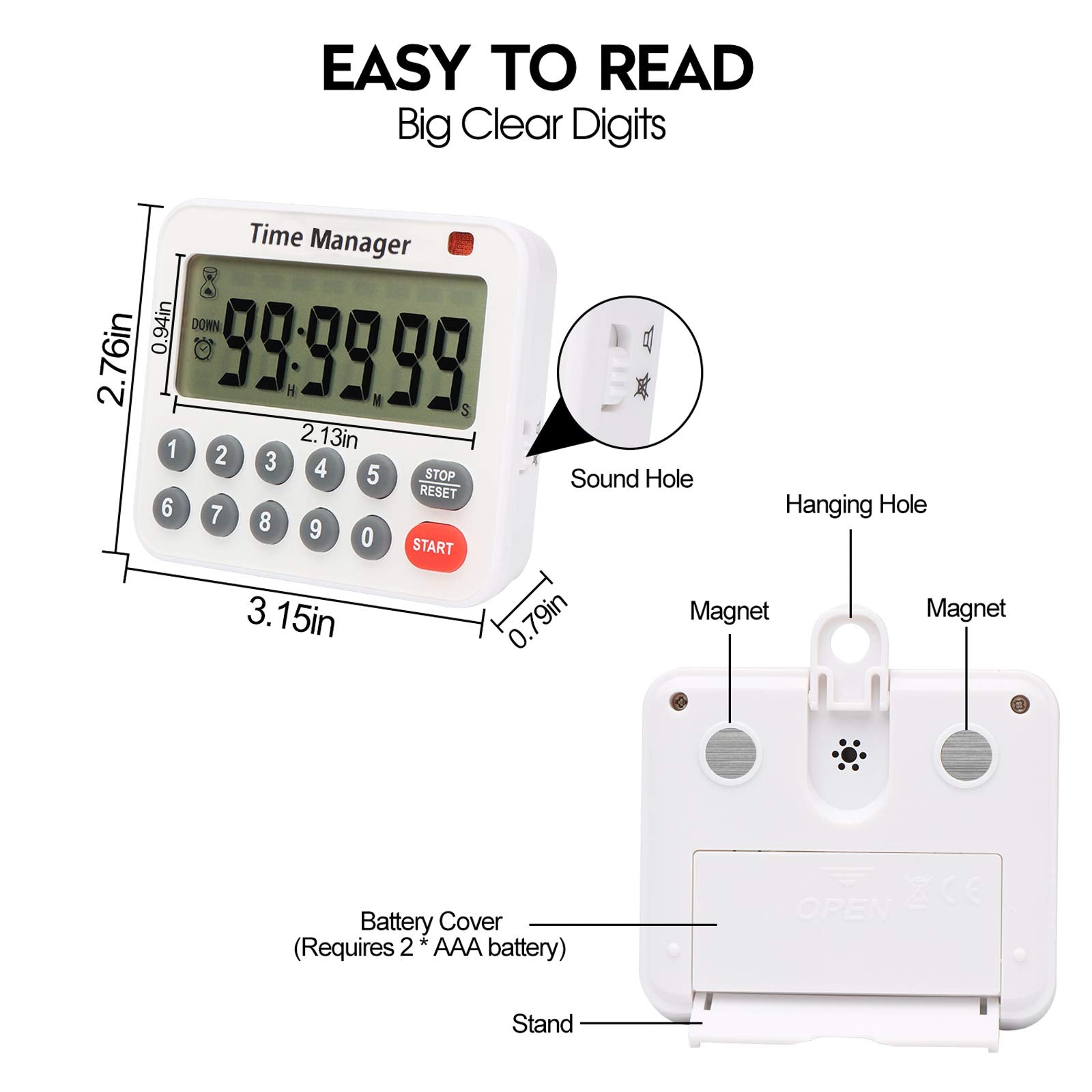 AIMILAR Digitaler Küchentimer – Magnetischer Auf- und Abwärtszähler mit Direkteingabe, lautem Alarm, automatischer Abschaltung und Speicherfunktion, 99 Std. 99 Min. 99 Sek., 10-Tasten-Timer zum Kochen, Trainieren, Spielen