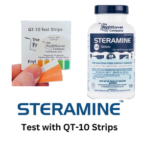 Pack of 2 Steramine Tablet, 300 Steramine Sanitizer Tablet w/ 30x QT-10 Test Strip for Food Service, Multi Purpose Sanitizing Tablets for Kitchens, Restaurants, Food Contact Surface by FryOilSaver Co.