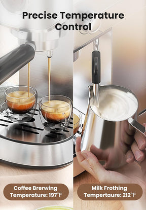 Gevi Espressomaschine 20 Bar, Professionelle Espressomaschine Latte Maschine mit Milchaufschäumer, Edelstahl-Espresso-Kaffeemaschinen für Zuhause, Kompakte Cappuccino-Maschine, Tolle Geschenkidee, Silber