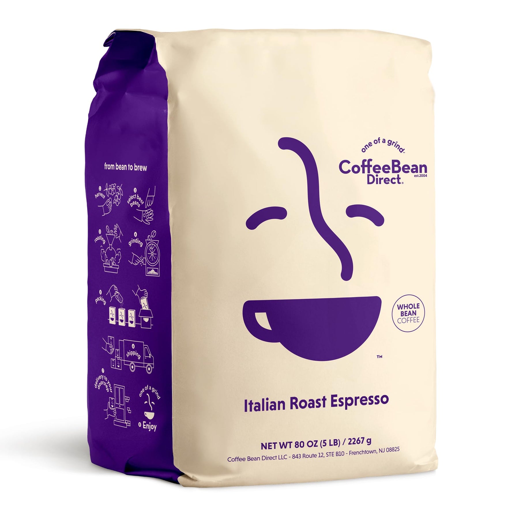 Coffee Bean Direct Italian Roast Espresso, Whole Bean Coffee, 5 Pound Bag