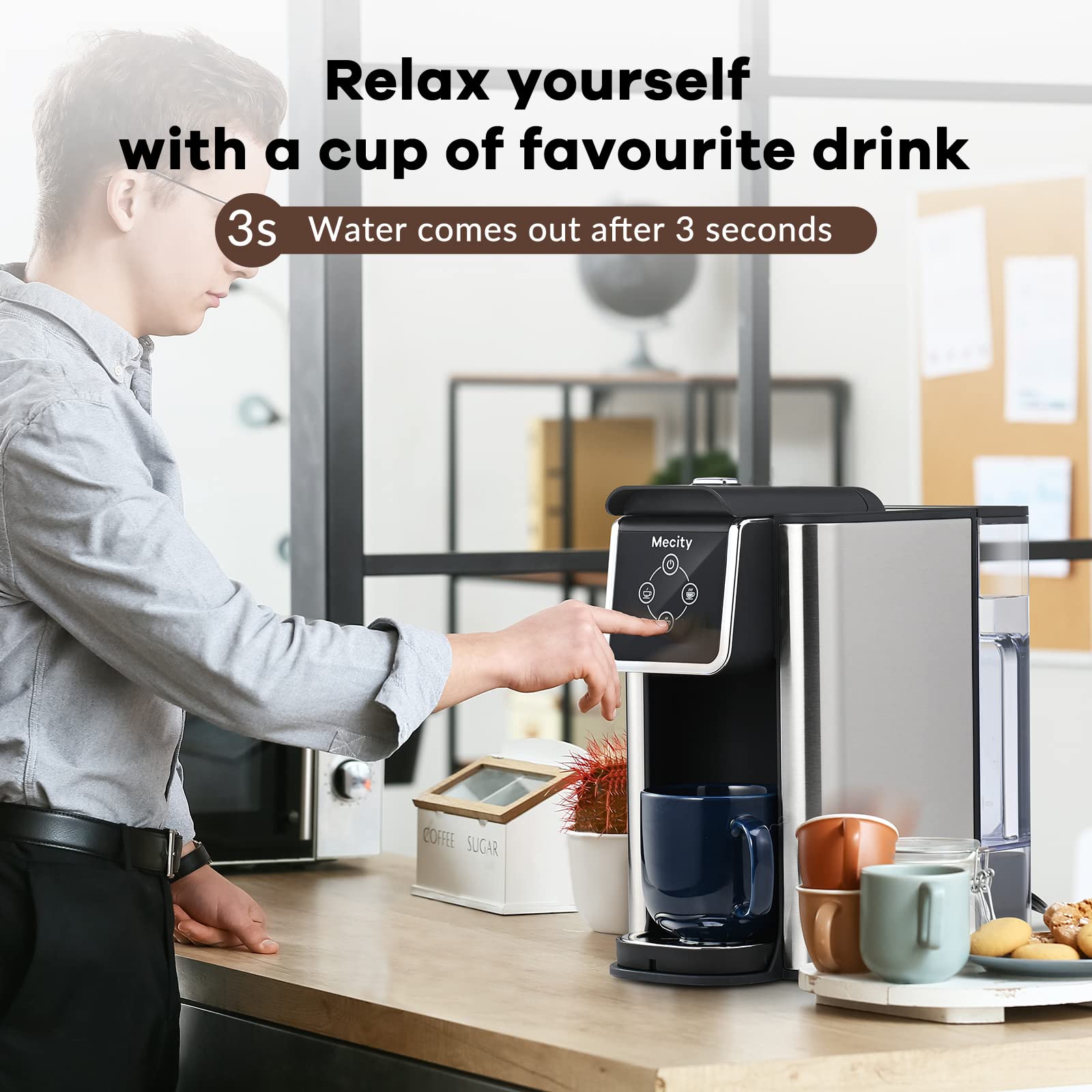 Mecity Kaffeemaschine 3-in-1 Einzelportions-Kaffeemaschine, Kompatibel mit K-Cup-Kapseln, Instant-Kaffeekanne, Teemaschine, 6,8,10 oz Tasse, Abnehmbarer 50 oz Wasserbehälter, 120 V 1150 W