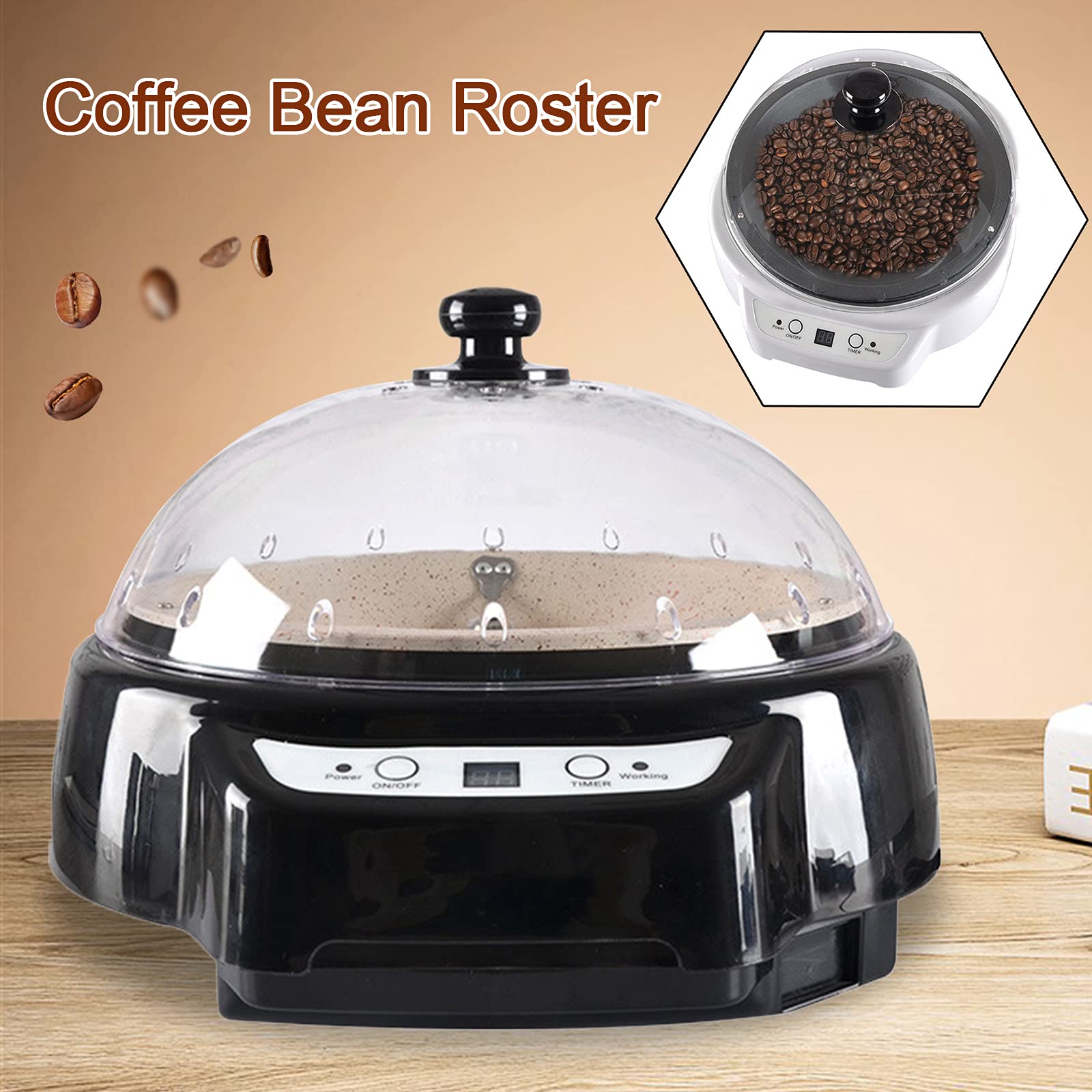 LUOSHALIYA Household Electric Coffee Bean Roaster Coffee Bean Roasting Baking Machine with Detachable Mixing Rod, Coffee Beans Roaster for Cafe Shop Home Use(Black)