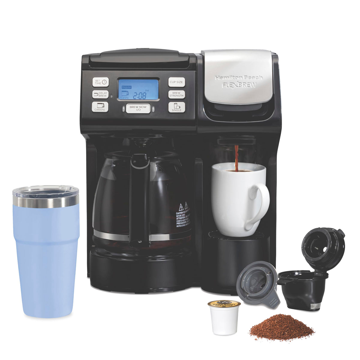 Hamilton Beach FlexBrew Trio 2-Wege-Kaffeemaschine, kompatibel mit K-Cup-Pads oder Kaffeesatz, Combo, Einzelportion und volle 12-c-Kanne, Schwarz – schnelles Brühen (49902)