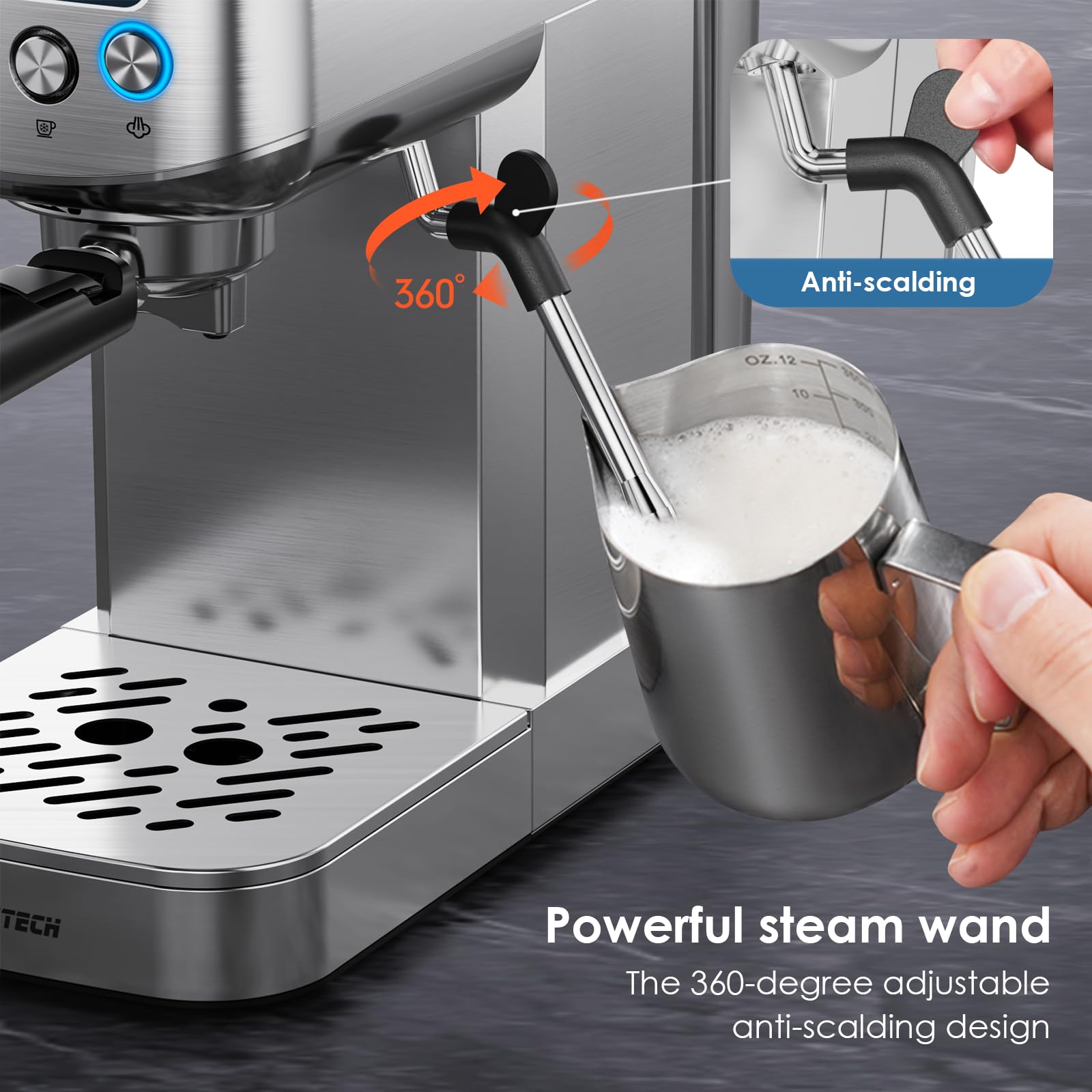 SOWTECH Espresso Machine 20 Bar,Professional Espresso Maker with Milk Frother,Expresso Coffee Machine with 42 oz Removable Water Tank,Stainless Steel,Silver