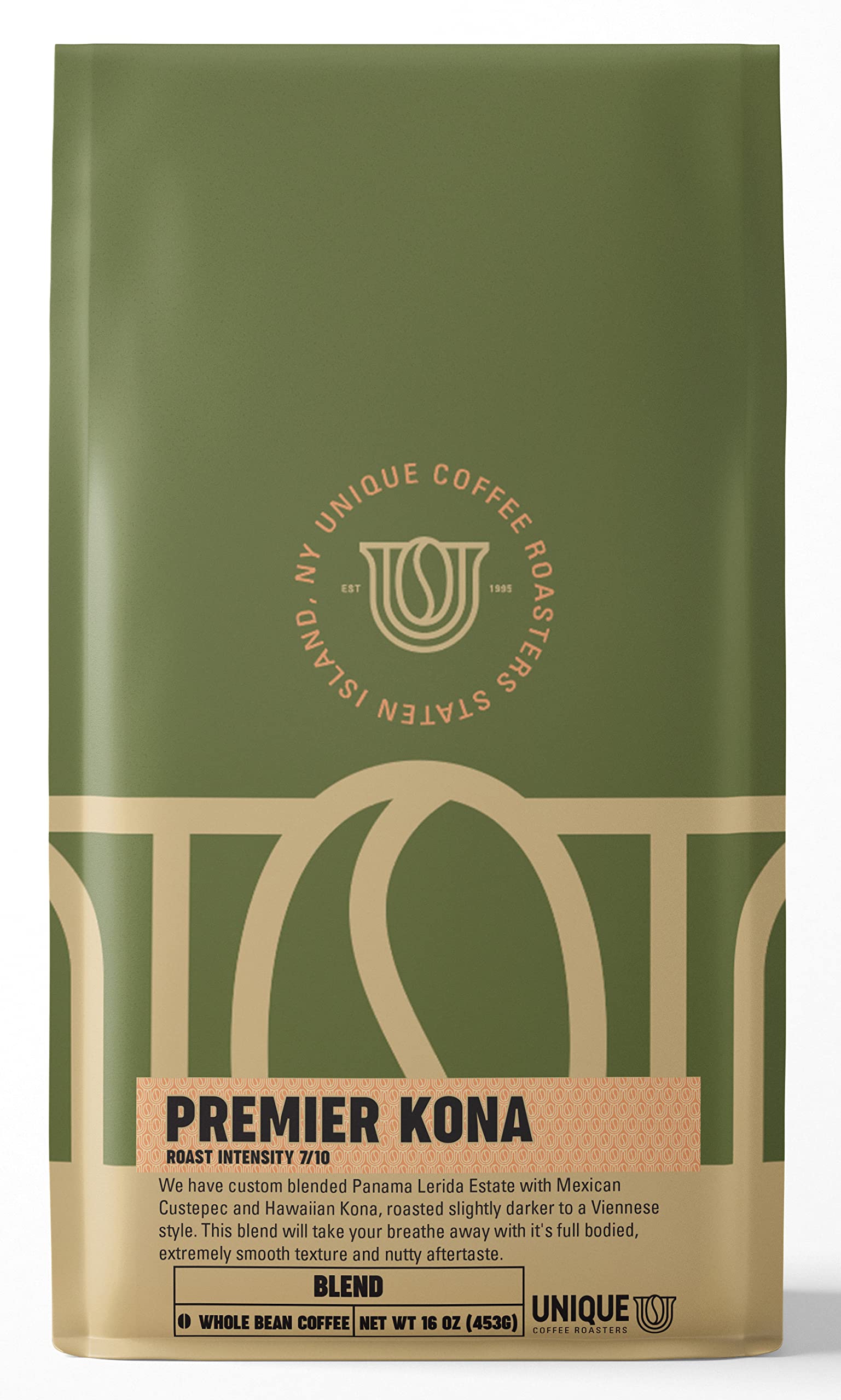 Hawaiian Premier Kona Kaffeemischung, ganze Bohne, dunkle Röstung, 1 Pfund (1er-Packung), 100 % Arabica, Premiumqualität aus Hawaii