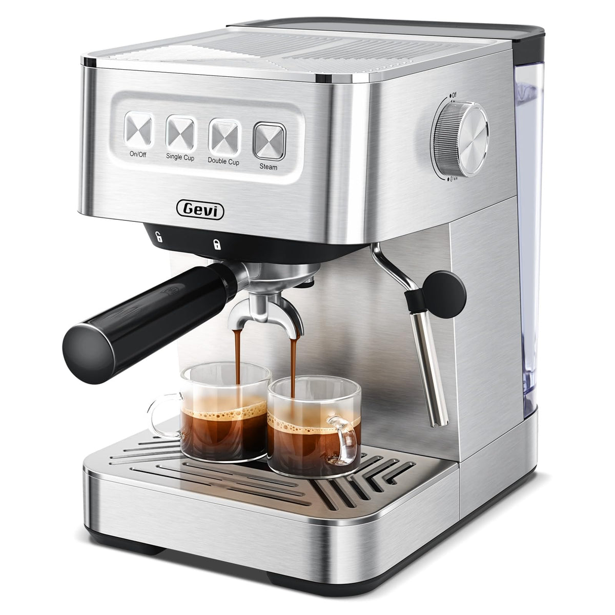 Gevi 20 Bar Espressomaschine Hochdruck mit Milchaufschäumer, Dampfstab, kompakte vollautomatische Espressomaschinen, Cappuccino, Latte Maker für Zuhause, Espressomaschine aus Edelstahl, Geschenk für Papa oder Mama