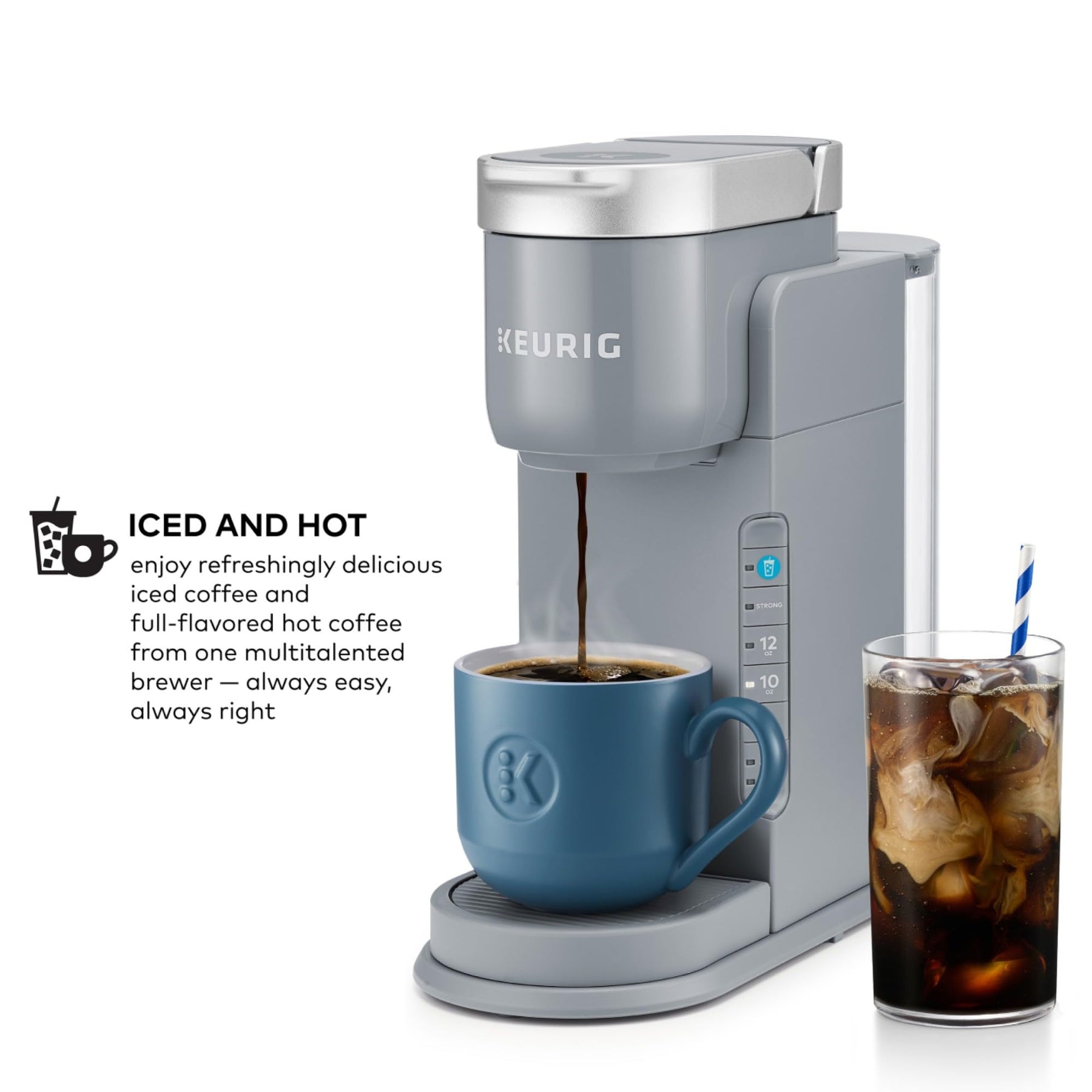 Keurig K-Iced Kaffeemaschine, Einzelportions-K-Cup-Pad-Eiskaffeemaschine, mit Heiß- und Kaltkaffeefunktion, brüht jede K-Cup-Pad, grau