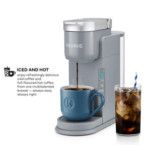 Keurig K-Iced Kaffeemaschine, Einzelportions-K-Cup-Pad-Eiskaffeemaschine, mit Heiß- und Kaltkaffeefunktion, brüht jede K-Cup-Pad, grau