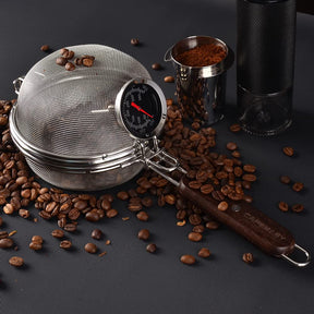 Home Coffee Bean Roaster Tool - CAFEMASY Portable Stainless Steel Handy Coffee Roaster Mesh Pan Tool with Thermometer for Home & Outdoor Coffee Beans Baking