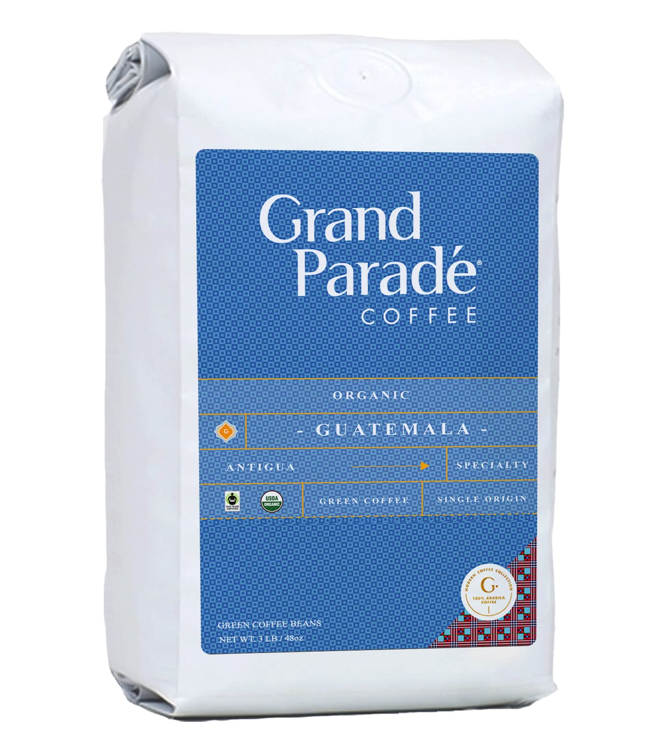 Grand Parade Coffee, 3 Pfund ungeröstete grüne Kaffeebohnen aus Bio-Guatemala-Antigua, Spezial-Arabica mit niedrigem Säuregehalt, Fair-Trade-Einzelherkunft