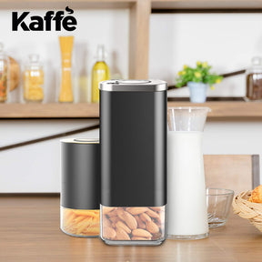 Kaffe Glass Coffee Canister (16oz) w/Airtight Lid - Click to Release Seal - BPA Free Glass & Stainless Steel - Elegant Kitchen Storage Container for Coffee, Nuts, Rice, Flour, Sugar, Tea, Cereal