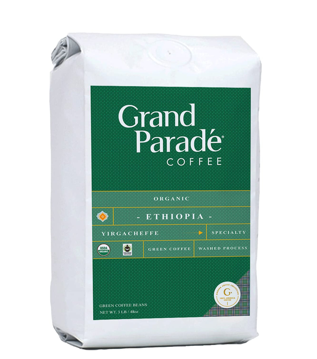 Grand Parade Coffee, 3 Pfund ungeröstete grüne Yirgacheffe-Kaffeebohnen aus Bio-Äthiopien, Spezial-Arabica der Güteklasse 1, Fair-Trade-Einzelherkunft