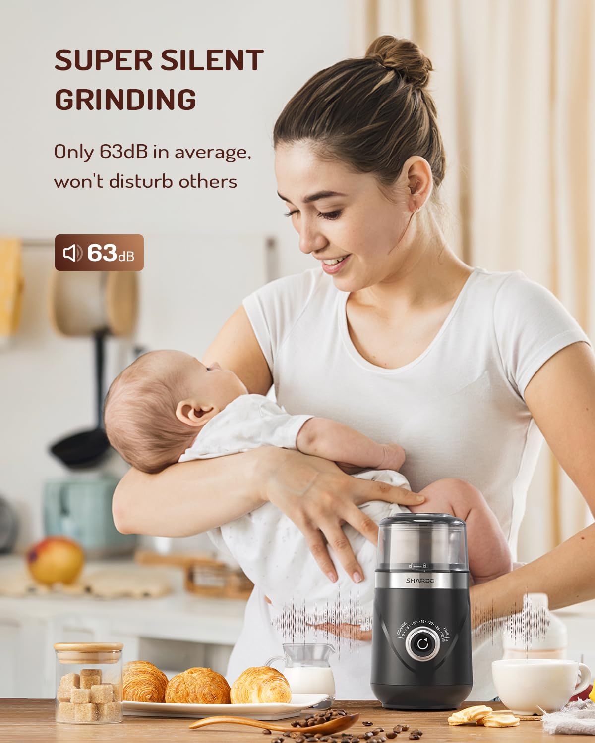 SHARDOR Adjustable Coffee Bean Grinder Electric, Herb/Spice Grinder, Espresso Grinder with 1 Removable Stainless Steel Bowl, Matte Black