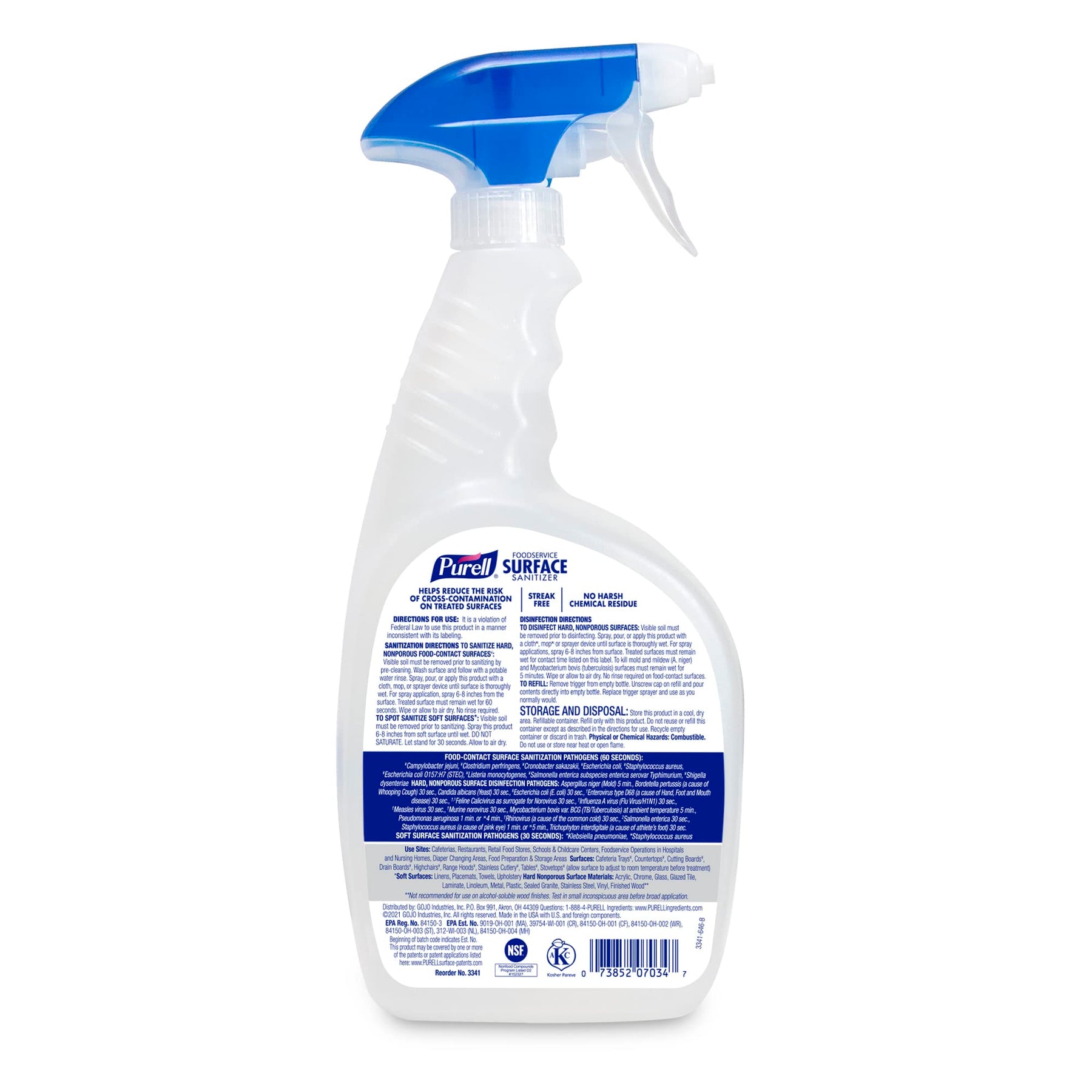 PURELL Foodservice Surface Sanitizer Spray, Fragrance Free, 32 fl oz Capped Bottle with Spray Trigger in Pack (Pack of 6) - 3341-06