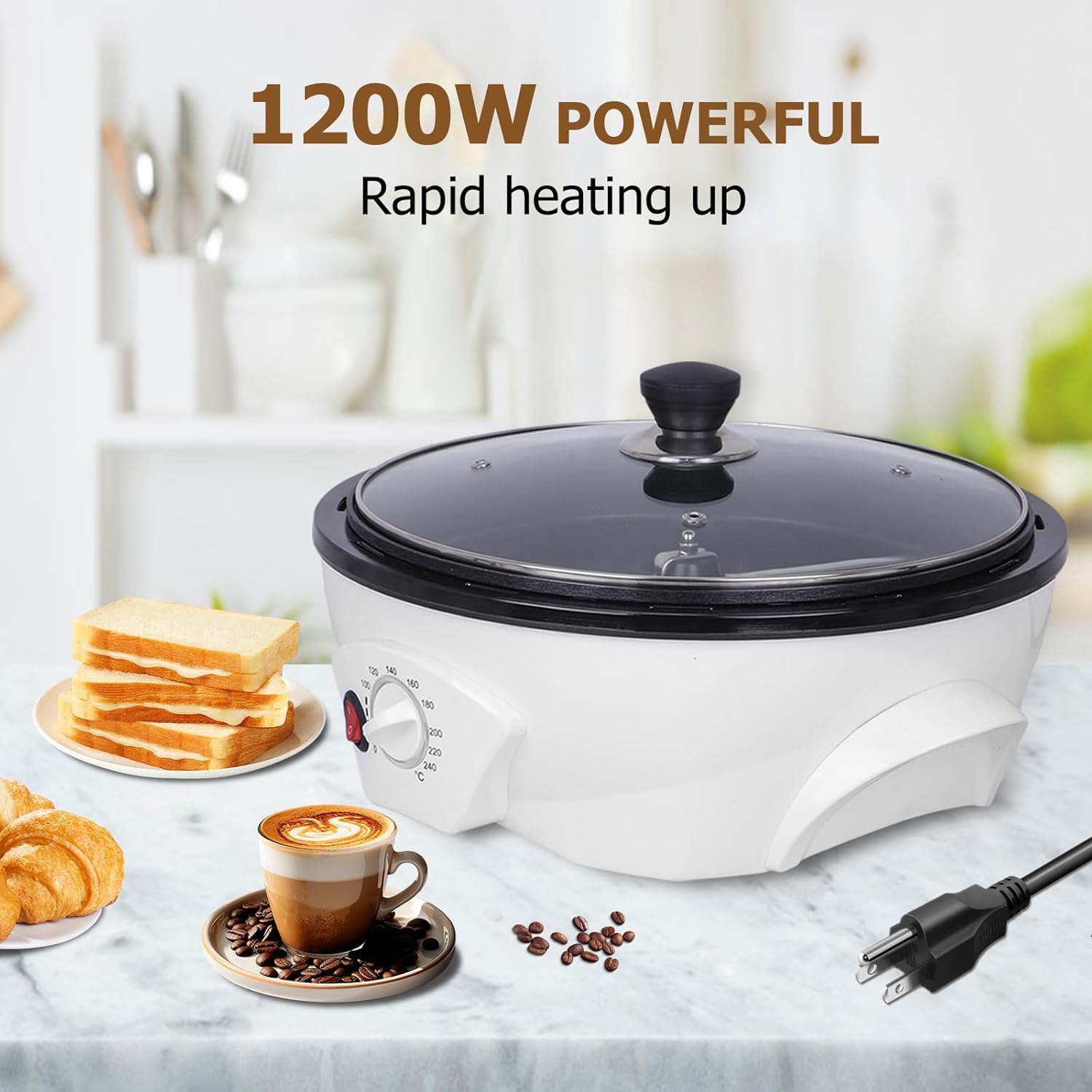 JIAWANSHUN Kaffeeröster, verbesserter elektrischer Kaffeebohnenröster, 1,1 Pfund Kaffeeröster für den Heimgebrauch, 0–240 °C Temperatureinstellung und Timer, 110–120 V