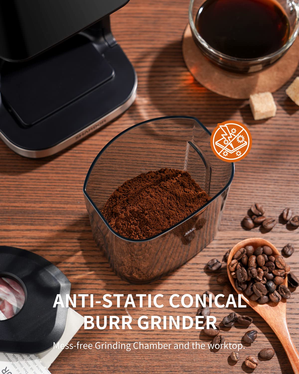 SHARDOR Conical Burr Espresso Coffee Grinder Electric with Precision Timer 2.0, Touchscreen Adjustable Burr Mill with 51 Precise Settings for Home Use, Anti-static, Stainless Steel