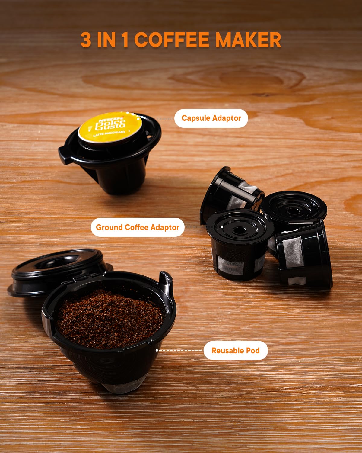 KIDISLE Einzelportions-Kaffeemaschine, 3-in-1-Pad-Kaffeemaschine für K-Cup-Pads und gemahlenen Kaffee und Tee, Brühgrößen von 6 bis 14 oz, mit abnehmbarem 40oz-Wasserbehälter, Entkalkungseinstellungen, Schwarz