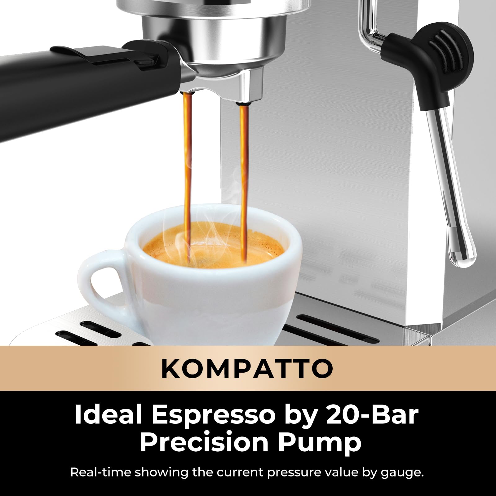 CHULUX Schlanke Espressomaschine mit Milchaufschäumer, Dampfstab, 20 Bar, professionelle italienische Pumpe, halbautomatische Espressomaschine für Zuhause, Cappuccino- und Lattemaker