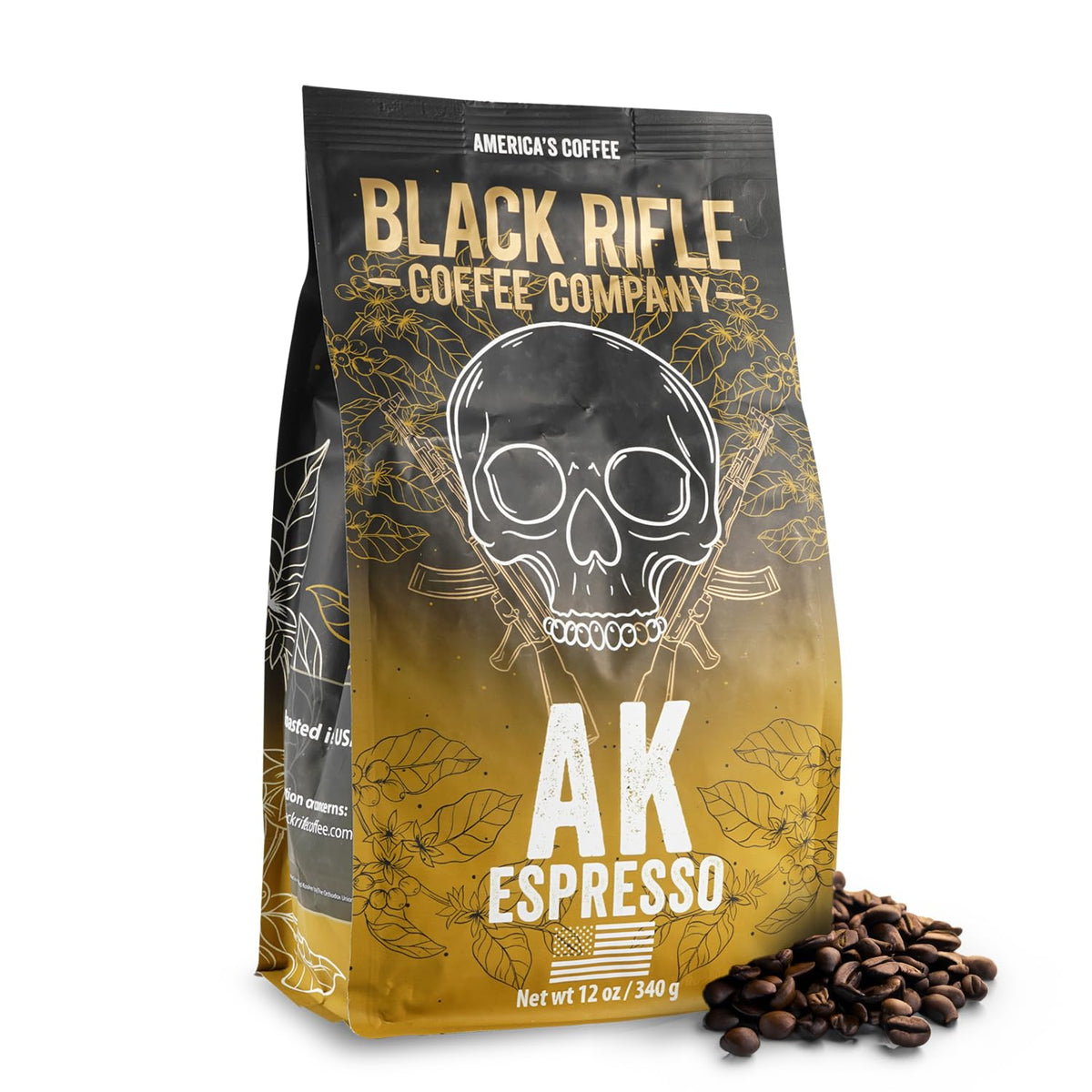 Black Rifle Coffee Company, AK-47 Espresso, 100 % Arabica-Kaffee, kolumbianischer Supremo dunkel geröstet, ganze Bohne, 12-oz-Beutel