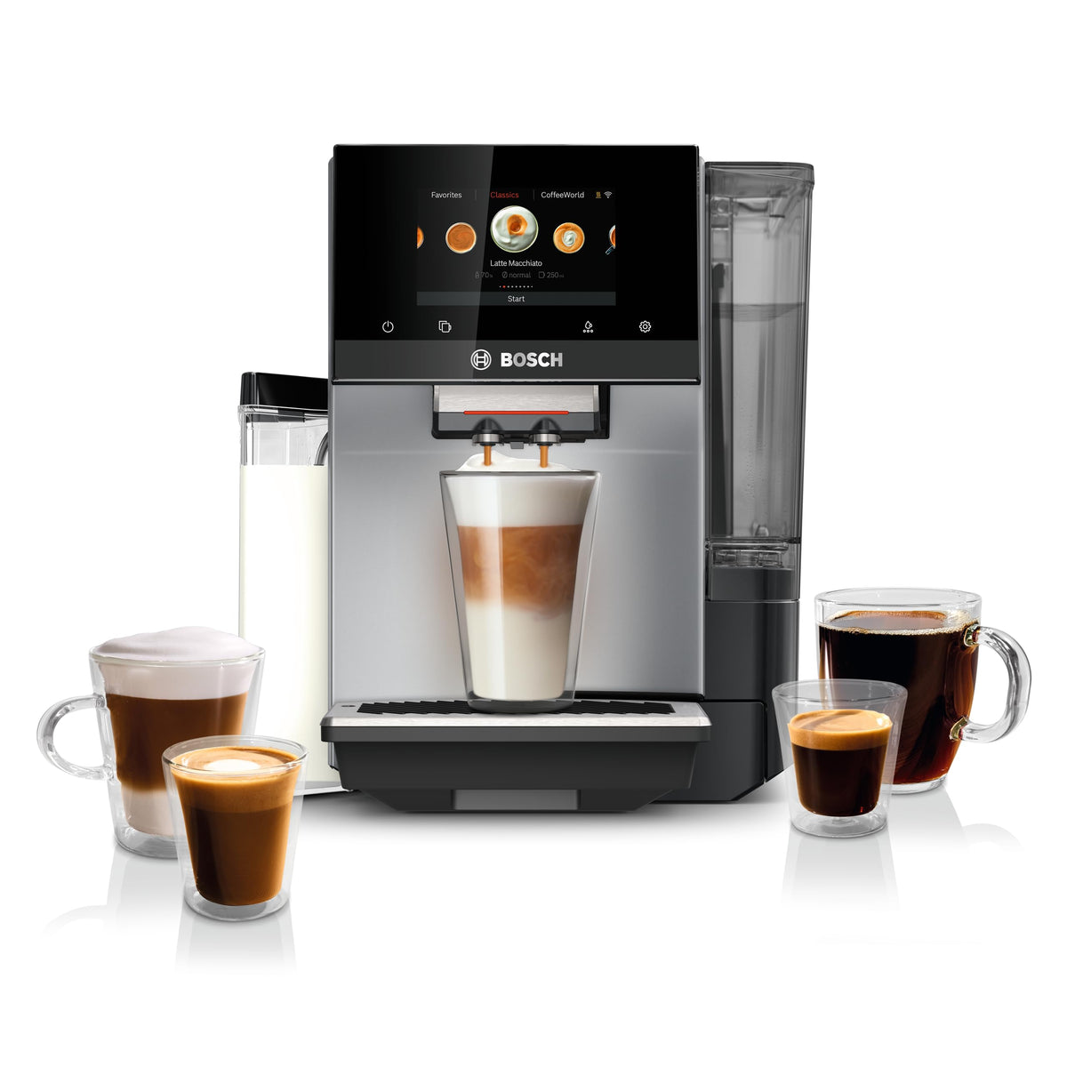 Bosch TQU60307 800 Series VeroCafe Fully Automatic Espresso Machine with Home Connect, 36 Beverage Varieties with Coffee World, Double Cup, Integrated Milk