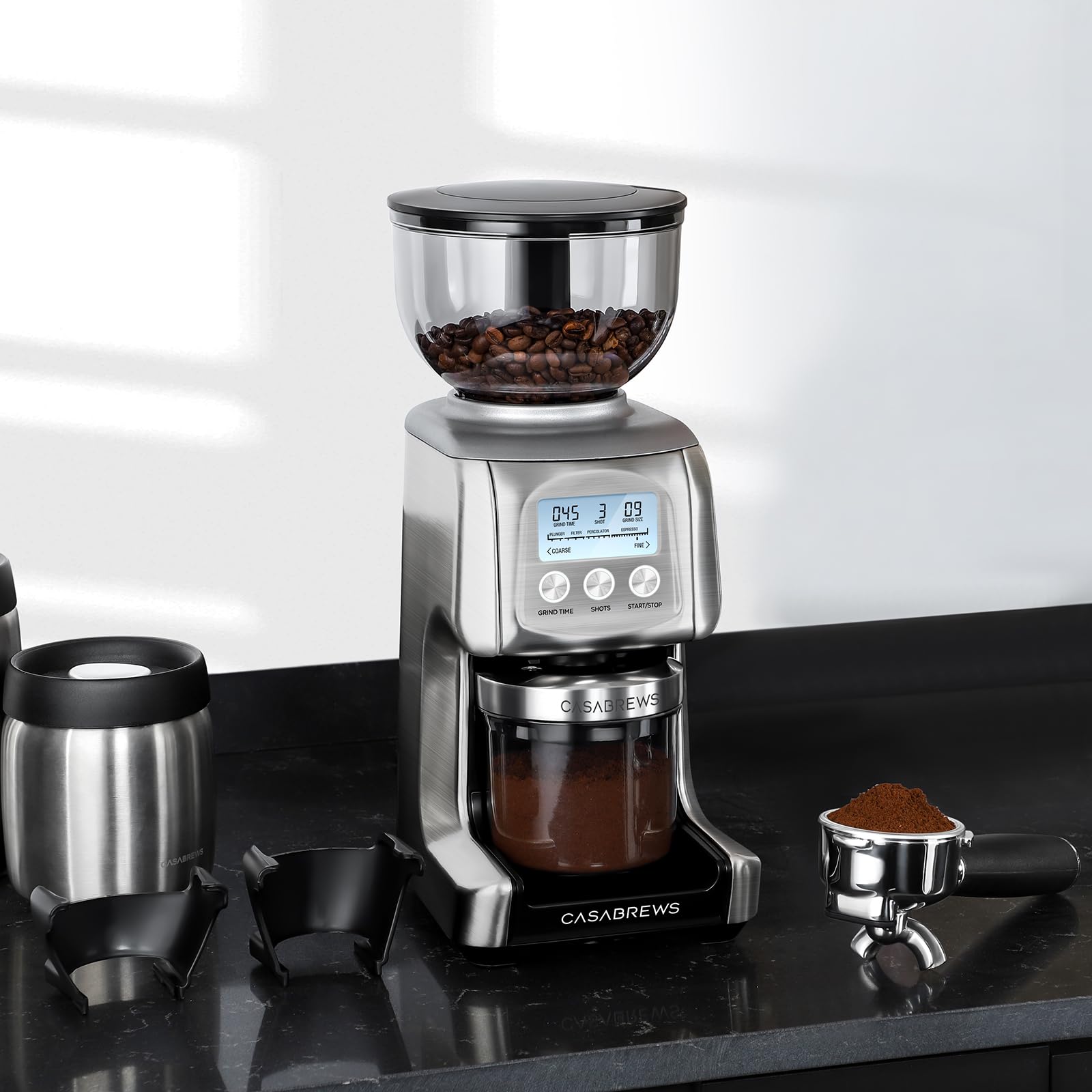 CASABREWS Elektrische Kaffeemühle, Kaffeebohnenmühle mit konischem Mahlwerk und 77 präzisen Mahleinstellungen, intelligentes Mahlen von Espresso bis French Press, Geschenk für Baristas und Kaffeeliebhaber