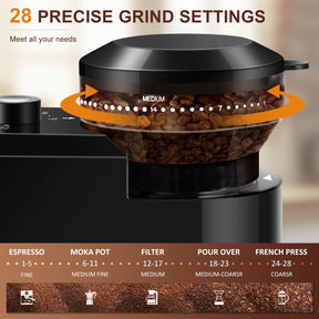 KIRAINAFLY Electric Burr Coffee Grinder,Adjustable coffee grinder with 28 Precise Grind Setting for French Press, Drip Coffee and Espresso,12 Cups, Black